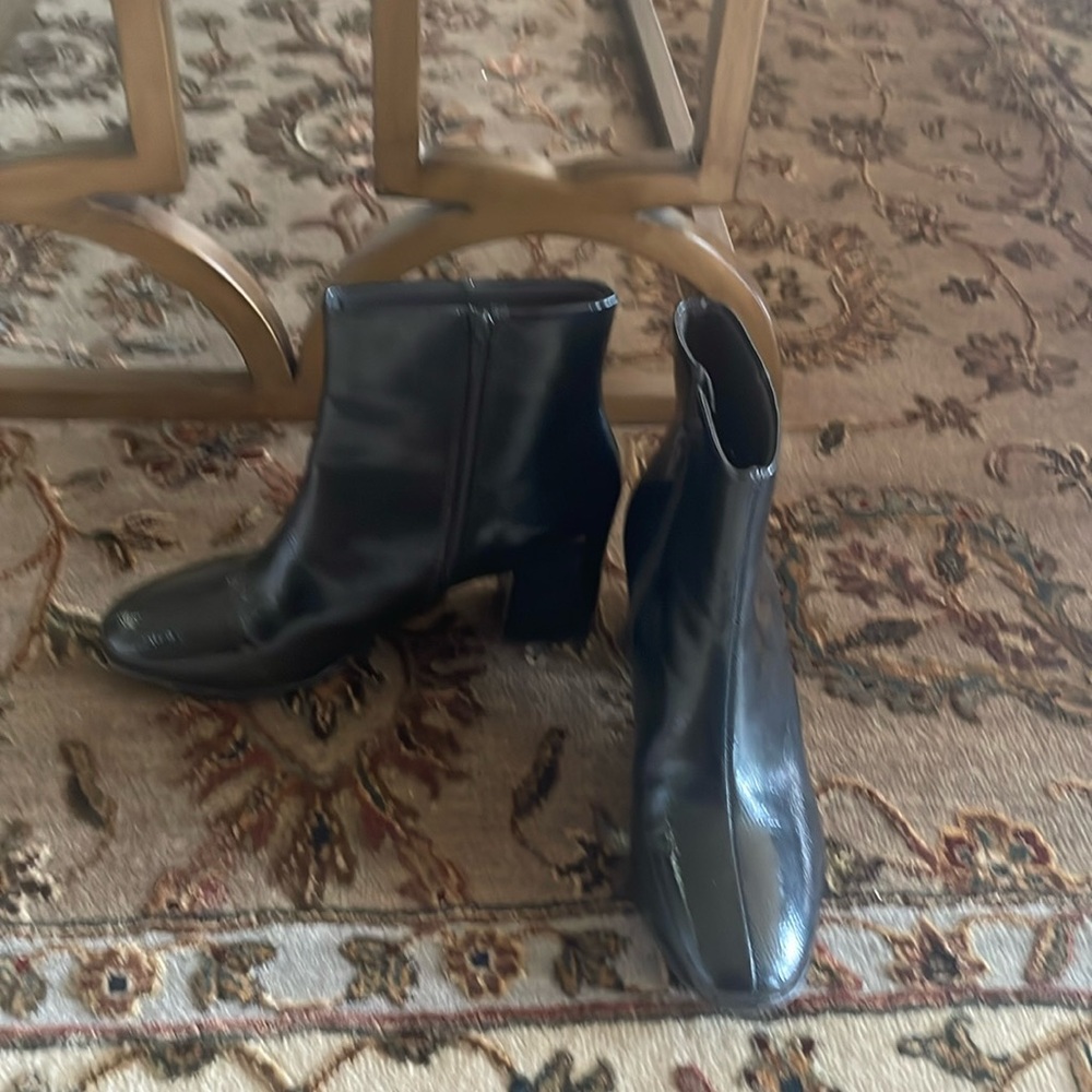 Black patent ankle boot with chunky heel